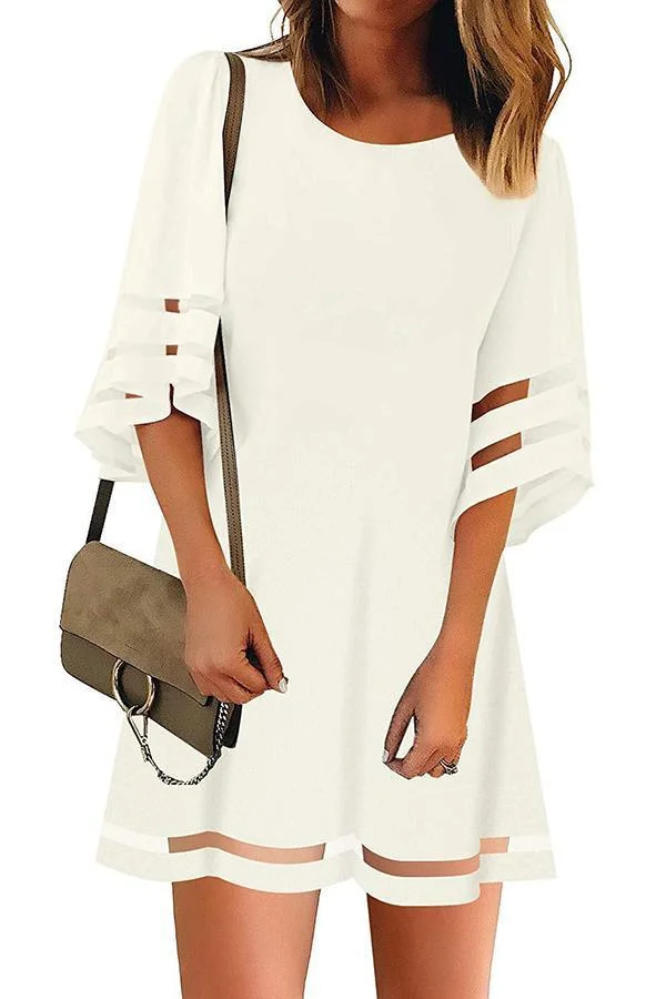 Mesh Stitching Half Sleeve Mini Dress (3 Colors) P13451
