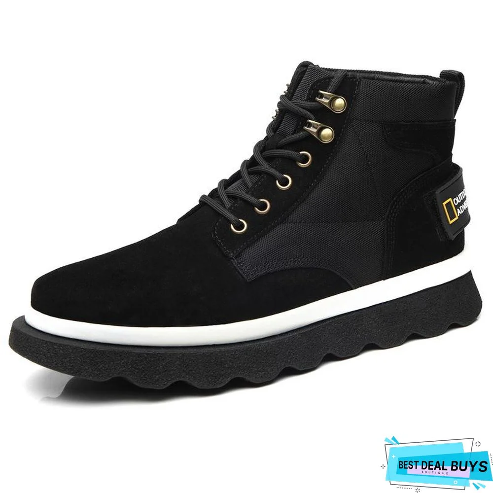 Autumn Martin Boots Men's New Leather Trend Fashion High-Top Tooling Boots Retro British Style Mid-Top Men's Shoes