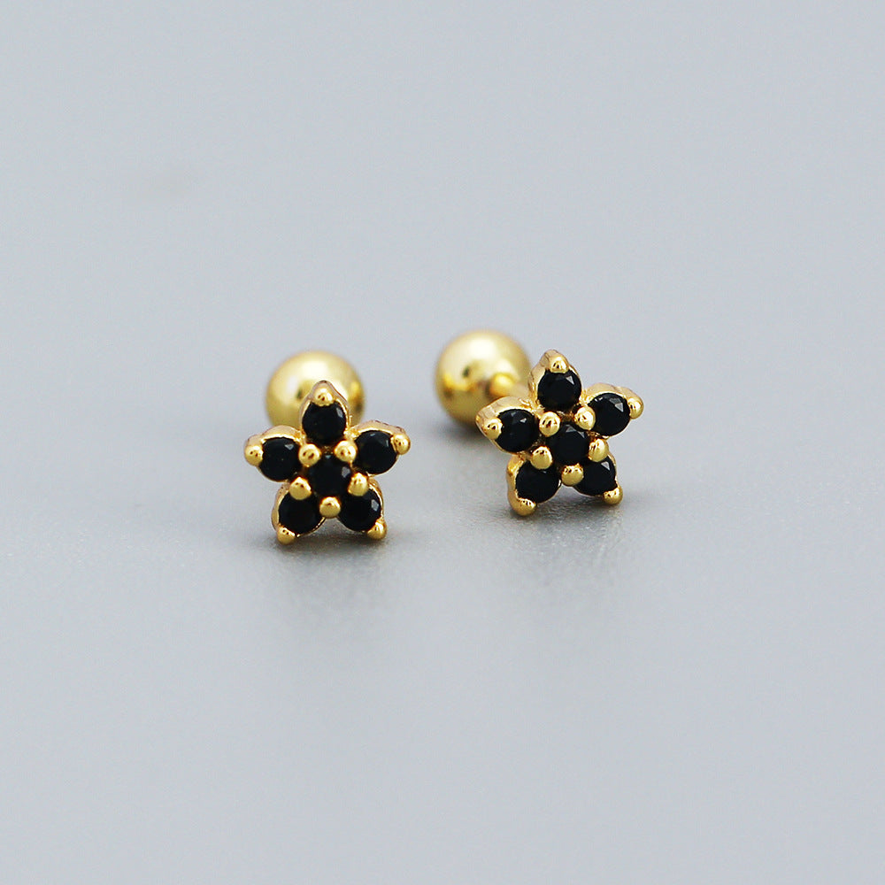 925 Sterling Silver Moderate Luxury Flower Silver Diamond Inlay Stud Earrings