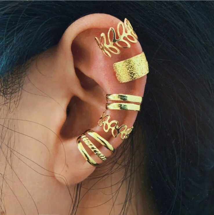 UsmallLifes King  5pcs personalized leaf hollow multi-layer earrings, C-shaped ear clips ELCNEPAL