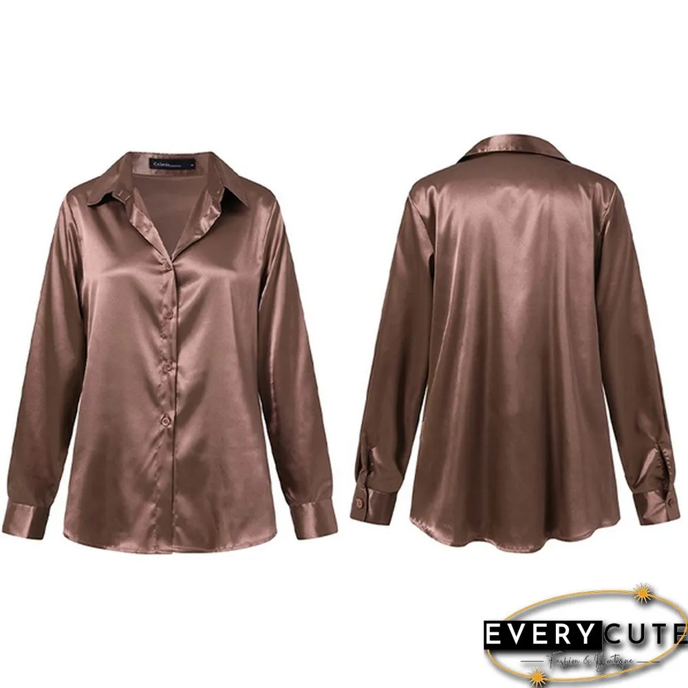 Autumn Women Long Sleeve Shirt Satin Silk Lapel Collar Elegant Casual Office Blouse Plus Size Tops Blusas