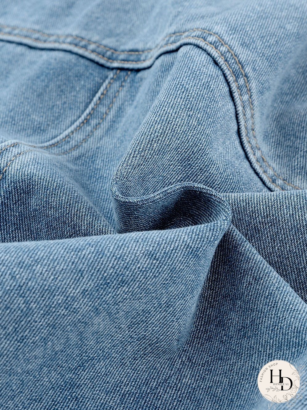 Sky Blue Rhinestone Embellished Denim Shacket