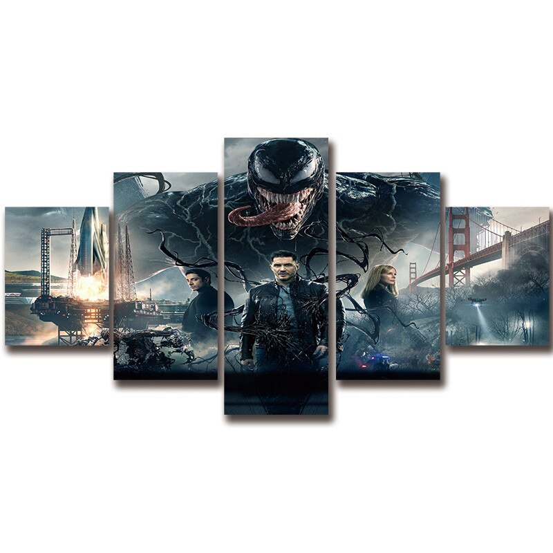 Unframed 5Pcs Tom Hardy Venom Hero Movie Cuadros Canvas HD Posters Wall Art Picture Paintings for Living Room Office Home Decor