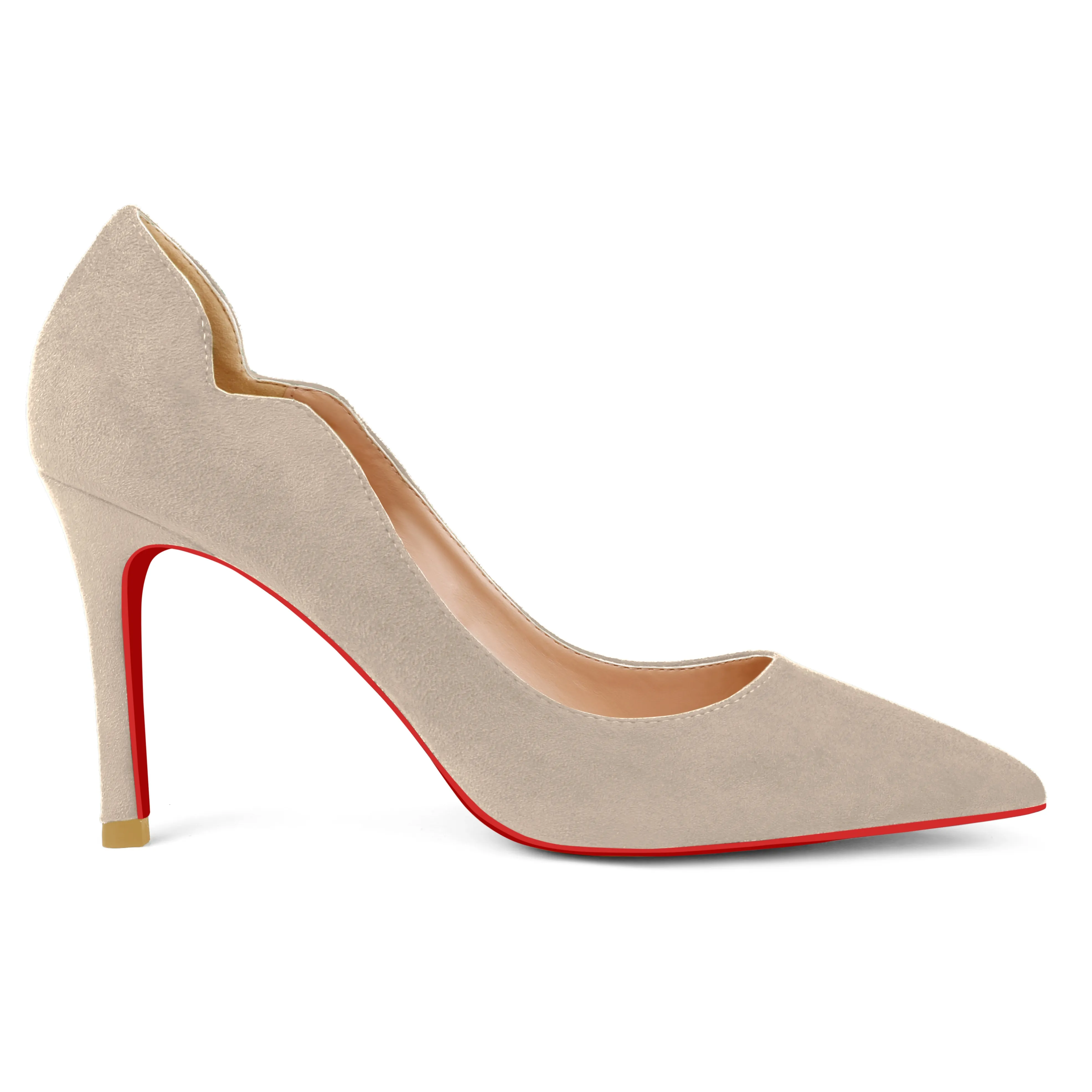 90mm Middle Heels Pointy Toe Red Bottom V-Cut Fashion Pumps Suede-vocosishoes