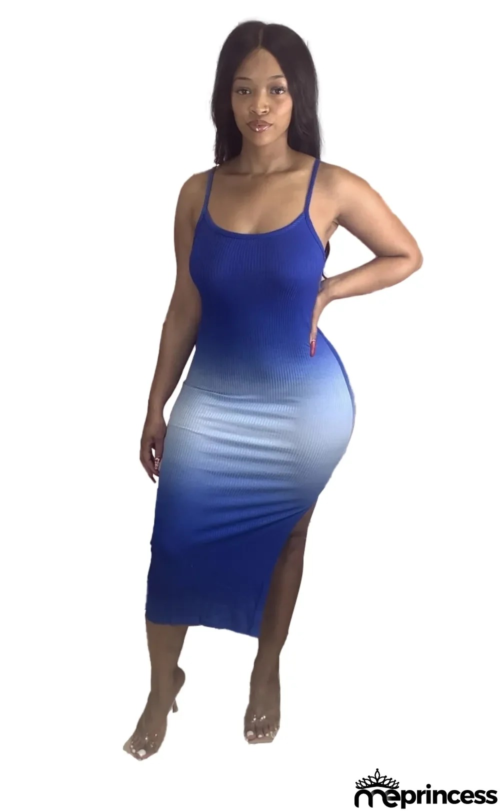 Sexy Gradient Strap Slit Midi Dress