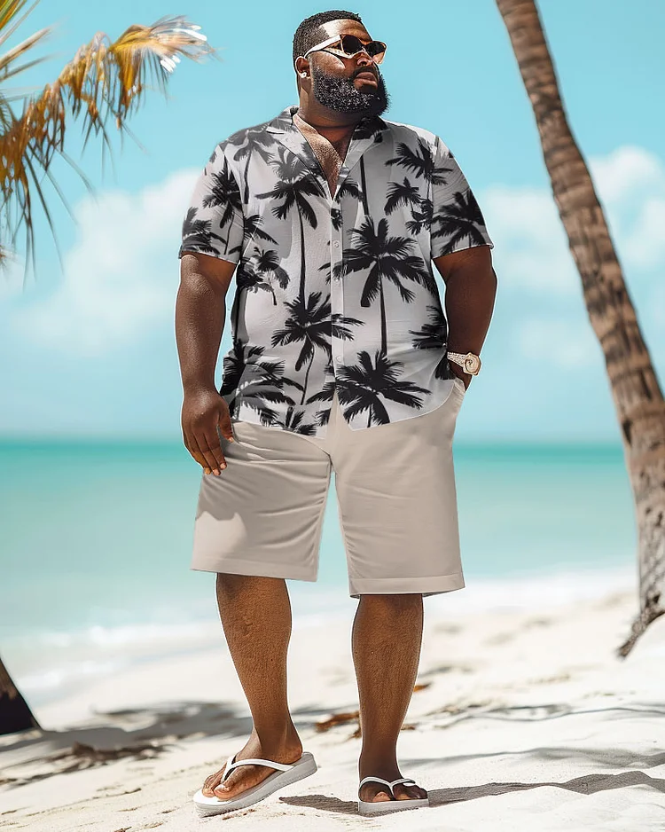Men's Plus Size Hawaiian Coconut Tree Print Shirt Shorts Suit