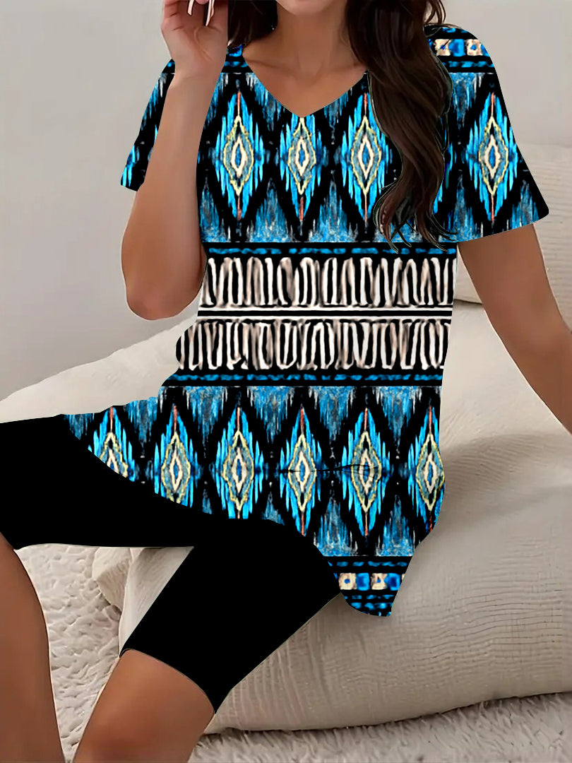 Women Long Sleeve V-neck Graphic Floral Printed Top
