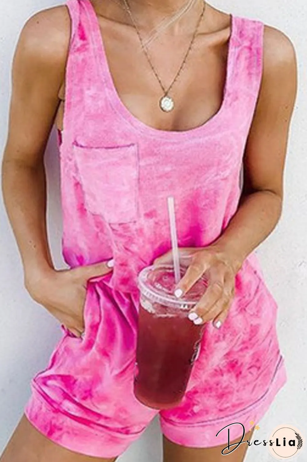 Tie Dye Round Neck Pocket Romper