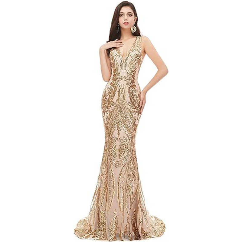 Uveng Uveng New Annual Evening Dress Sleeveless Sexy V-Neck Dress Party Prom