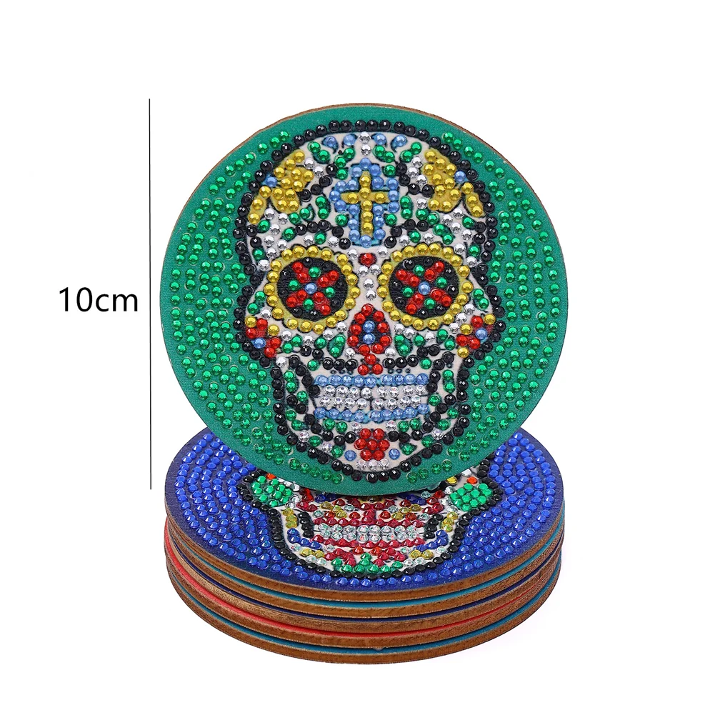 6pcs/set Skull DIY Diamond Painting Coaster Round Cup Cushion Home Decor