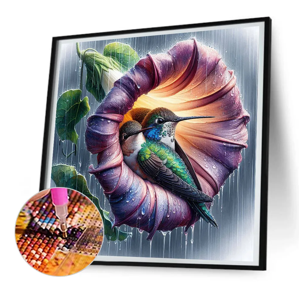 Diamond Painting - Full Round Drill - Flower Hummingbird(Canvas|30*30cm)