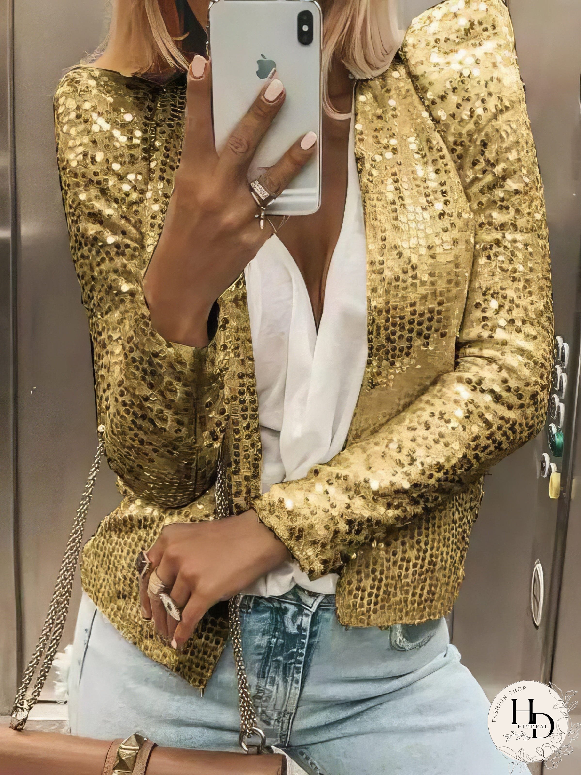 Casual Sequined Long Sleeve Jacket
