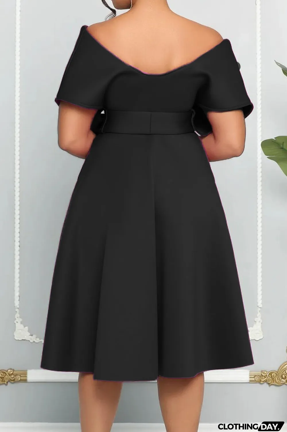 Black Elegant Solid Patchwork With Bow V Neck Evening Dress Dresses