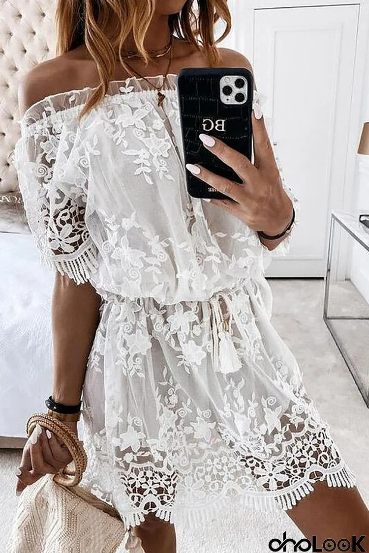 Off Shoulder Lace Mini Dress