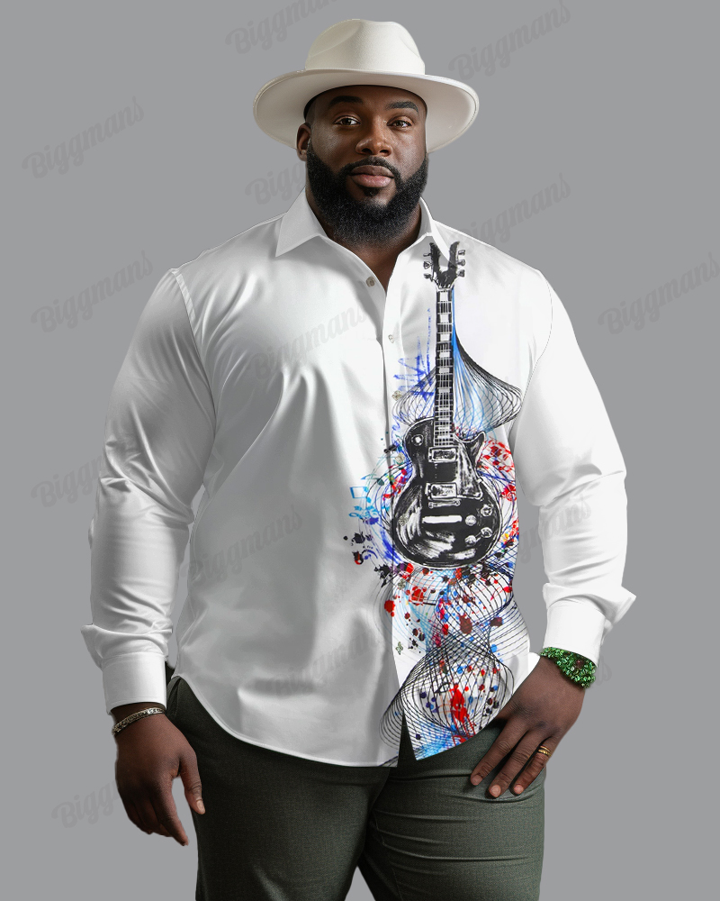 Artist's Violin Long Sleeve Lapel Shirt Men's Plus Size