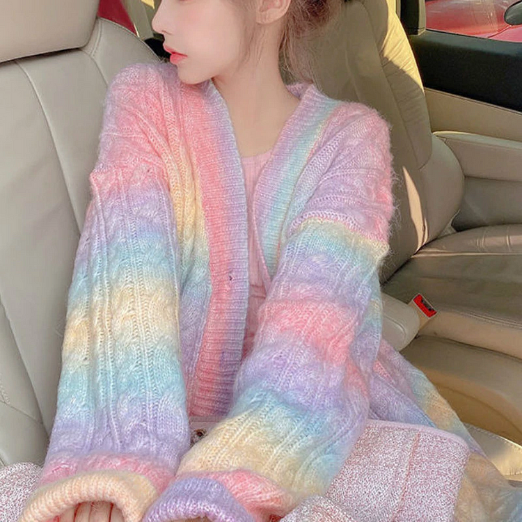 Sweet Rainbow Knitted Cardigan Sweater - Gotamochi Kawaii Shop, Kawaii Clothes