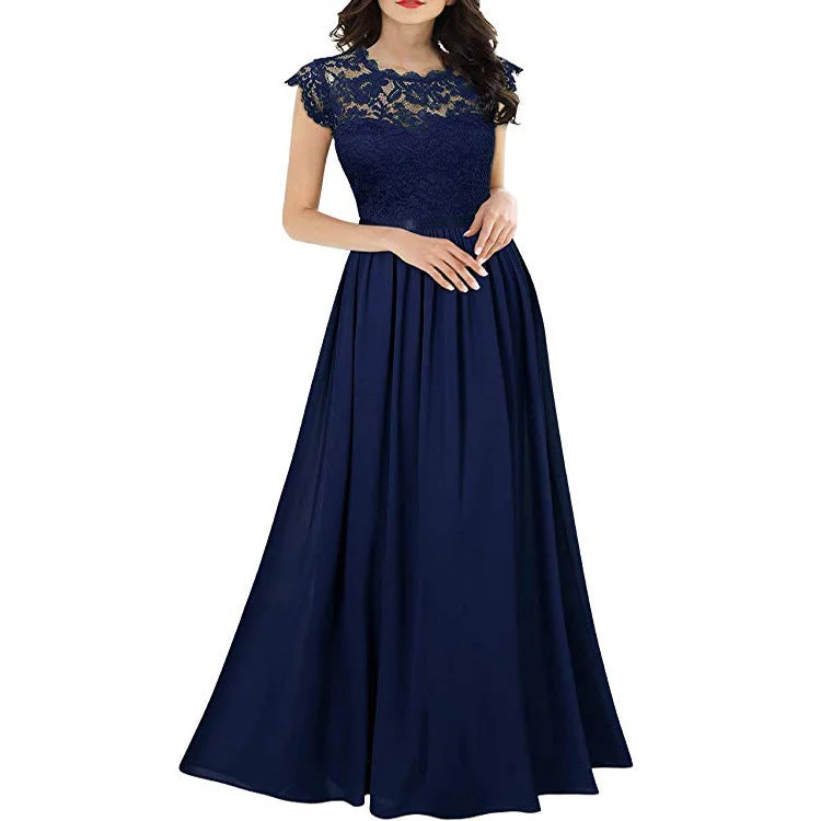 Uveng Chiffon Women's Fashion Temperament Commute Elegant Lace Long Dress