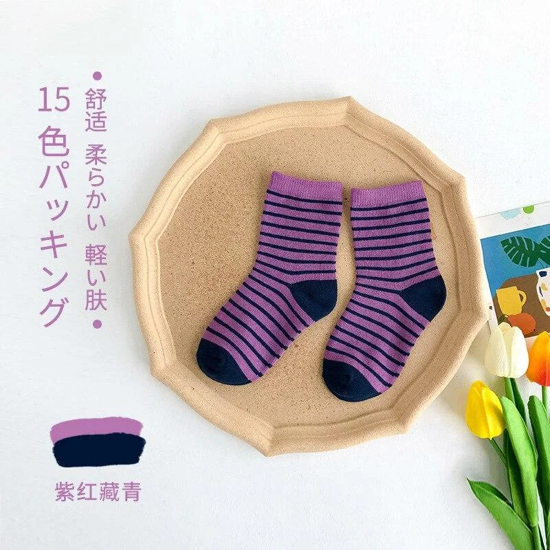 YWHUANSEN 1 to 12 Yrs 15 Colors Spring Summer Striped Short Socks For Children Cotton Kids Socks Colorful Knitted Socks Boy Girl