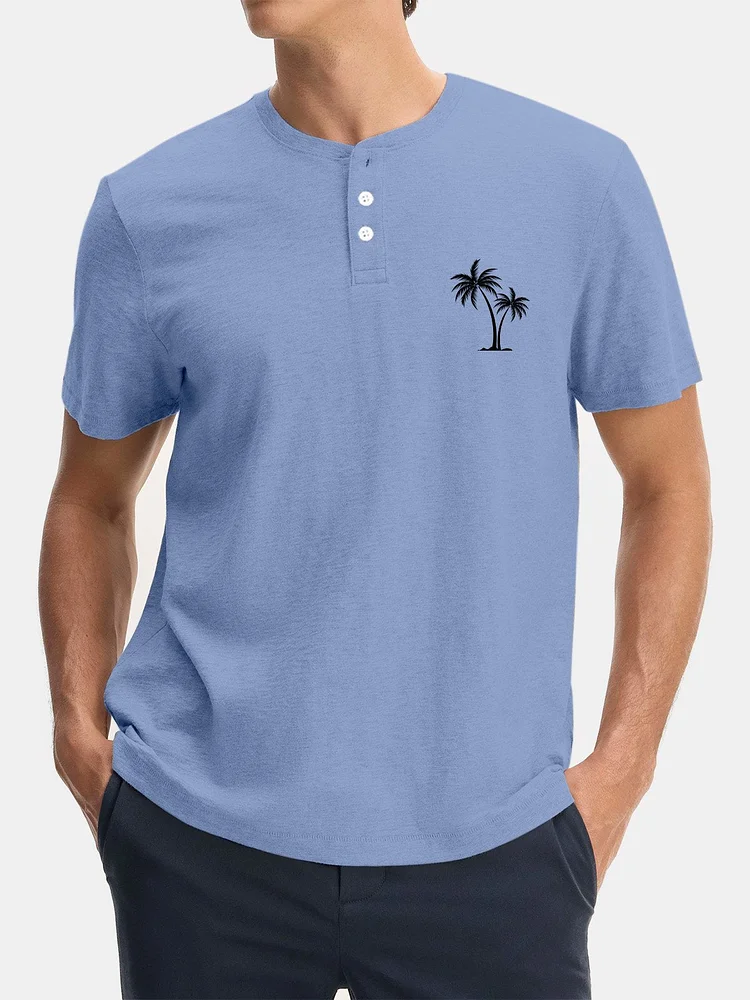 Men's Everyday Simple Coconut Print Short Sleeve Henley Shirt