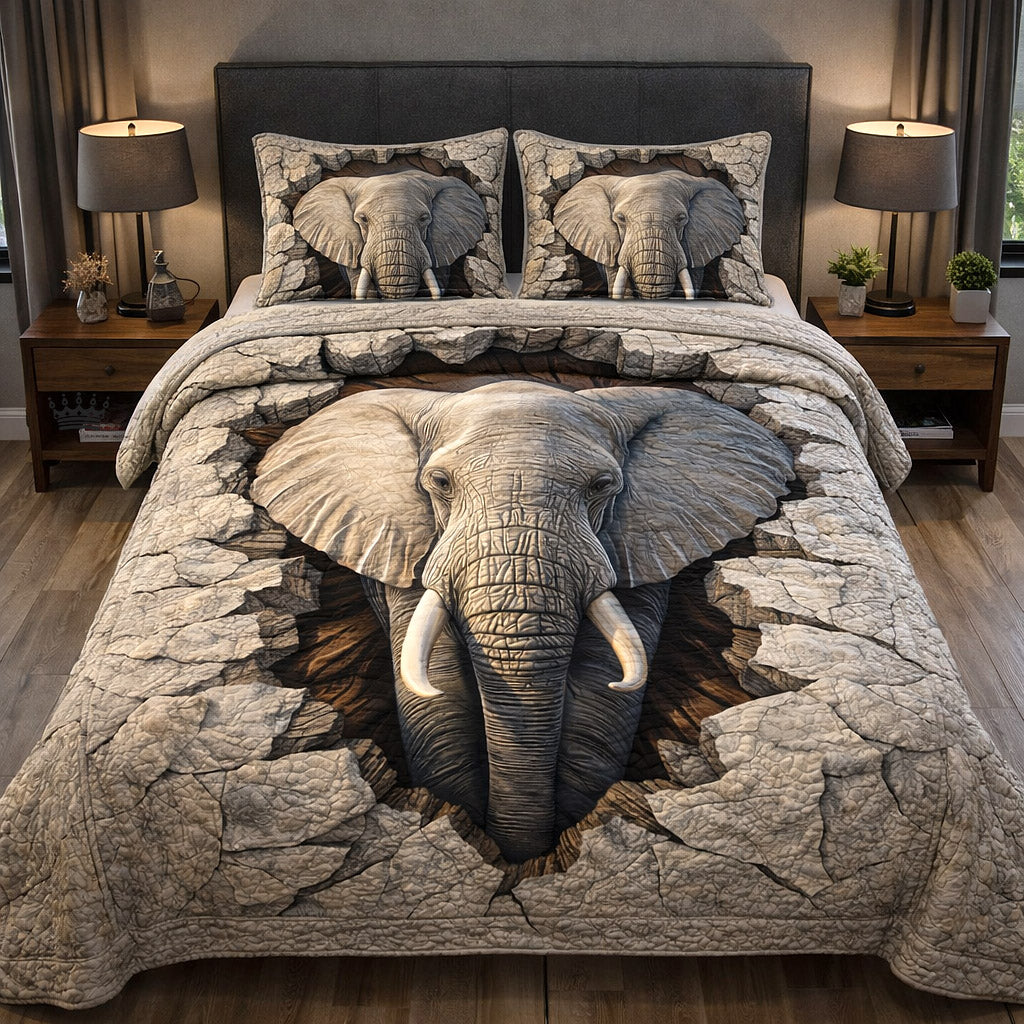 Majestic Tusker 3-Piece Quilted Bedding Set GFTOTP17488