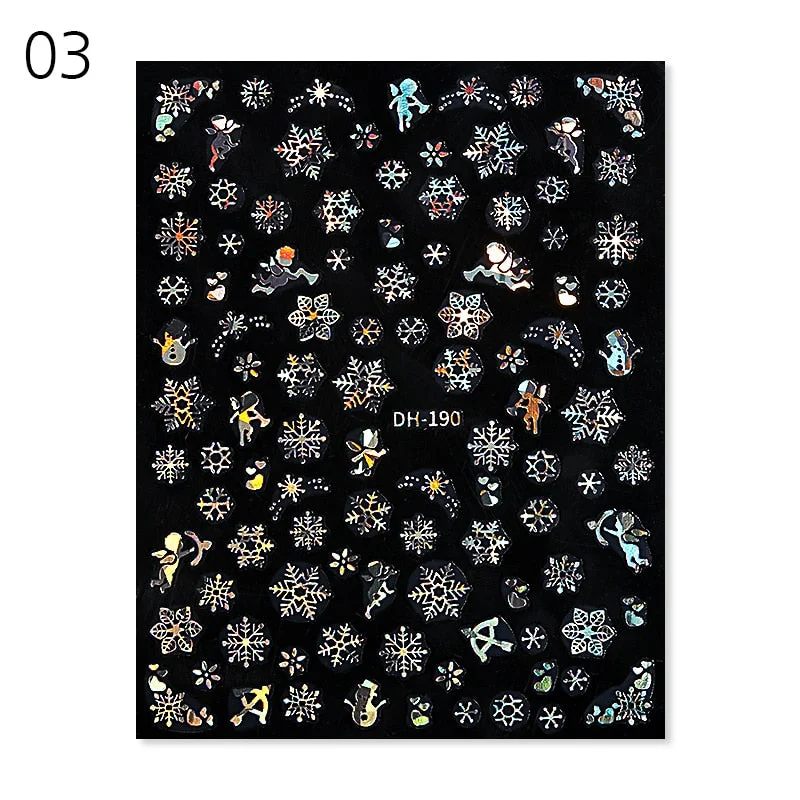 2021 NEW Christmas Slider Nail Art Water Decals Decoration Snowflake Nail Art Sticker DIY Manicures Water Transfer Foil Xmas Gif-Nail Inspo