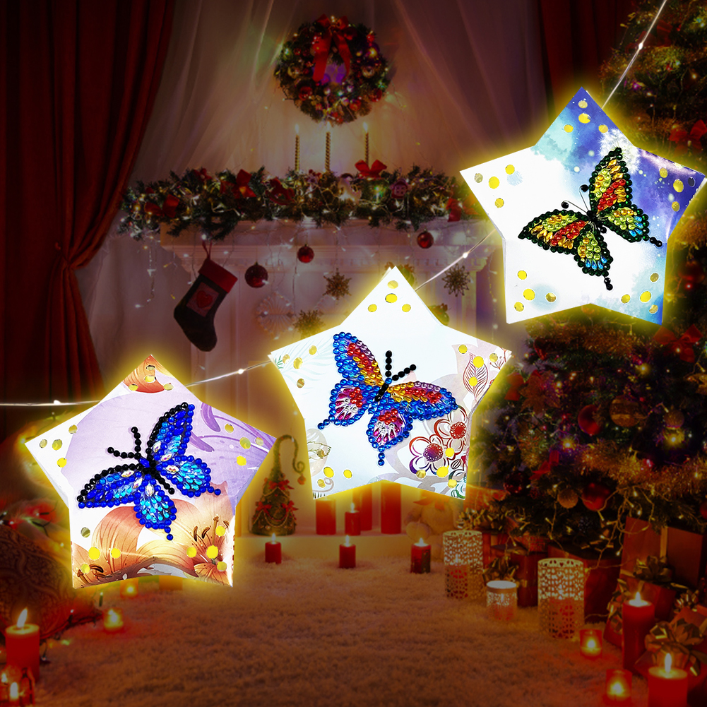 

3pcs Butterfly Hanging Star Lights - 5D DIY Craft Lamp, 501 Original