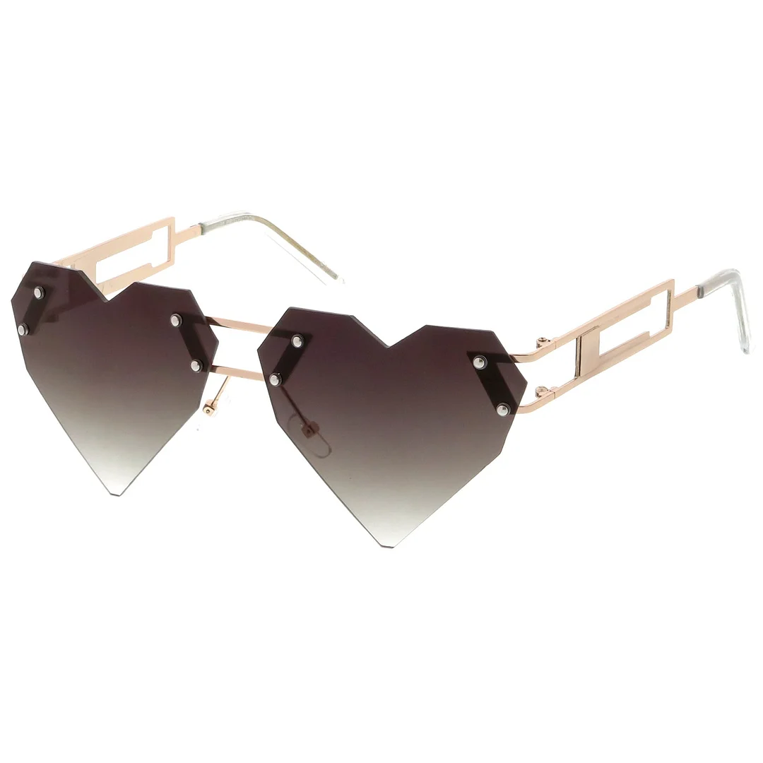 Oversize Laser Cut Heart glasses With Metal Arms Rivet Tinted Lens 60mm