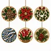 6 Pcs Christmas Wooden Ornaments DIY Pearls Diamond Painting Kit Rhinestone Art Pendants with Hemp Rope for Holiday Tree Decor