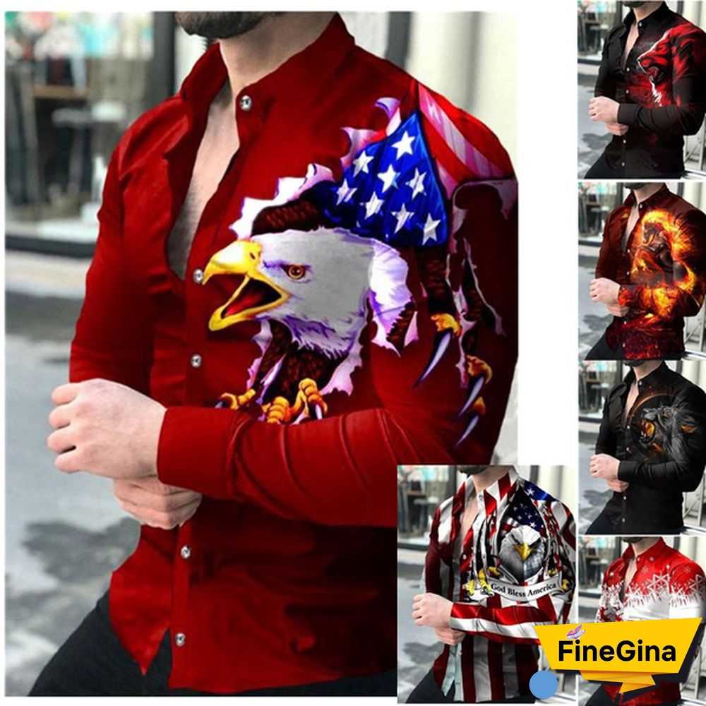 Spring European and American New Style Shirt Men's Long-sleeved Animal Print Shirt Fashion Cardigan