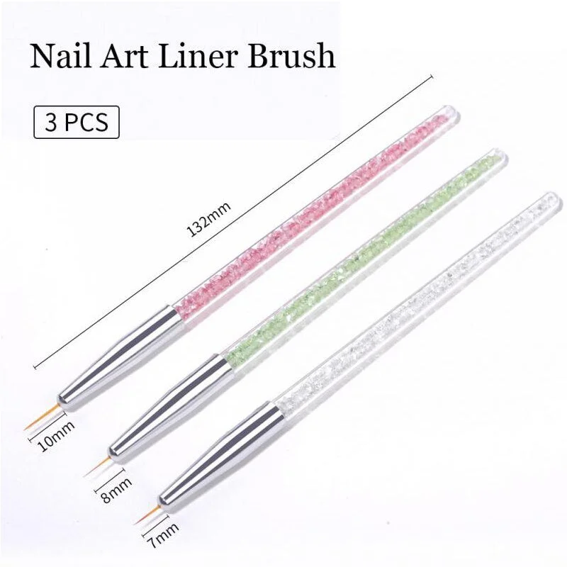 3pcs French Stripe Nail Art Liner Brush Set 3D Tips Ultra-thin Line Drawing Pen UV Gel Brushes Acrylic Extension Brush Pen Tools-Nail Inspo