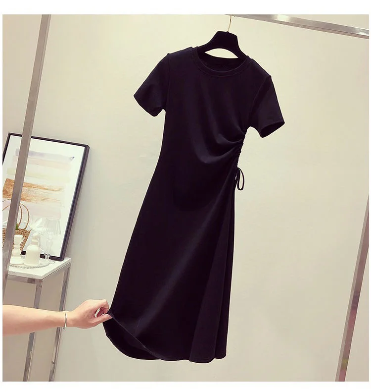 Uveng Uveng Green Dress 2024 Summer New Ins Waist Show Thin Rope Foreign Korean Version Student T-Shirt Skirt Female