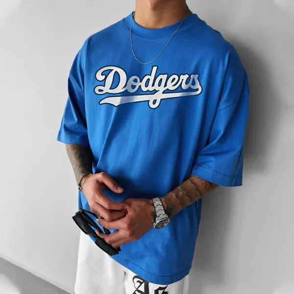 Oversized Dodgers Print Short Sleeve T Shirt - SOPULA