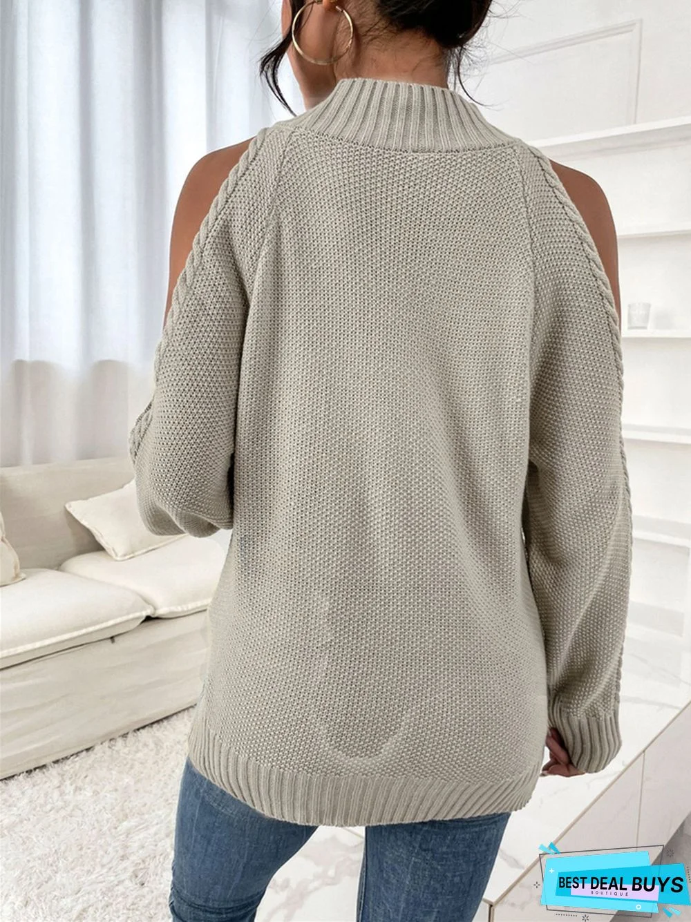 Loose Off-The-Shoulder Solid Color Casual Sweater