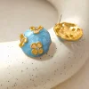 Blue Hollow Out Floral Golden Earrings