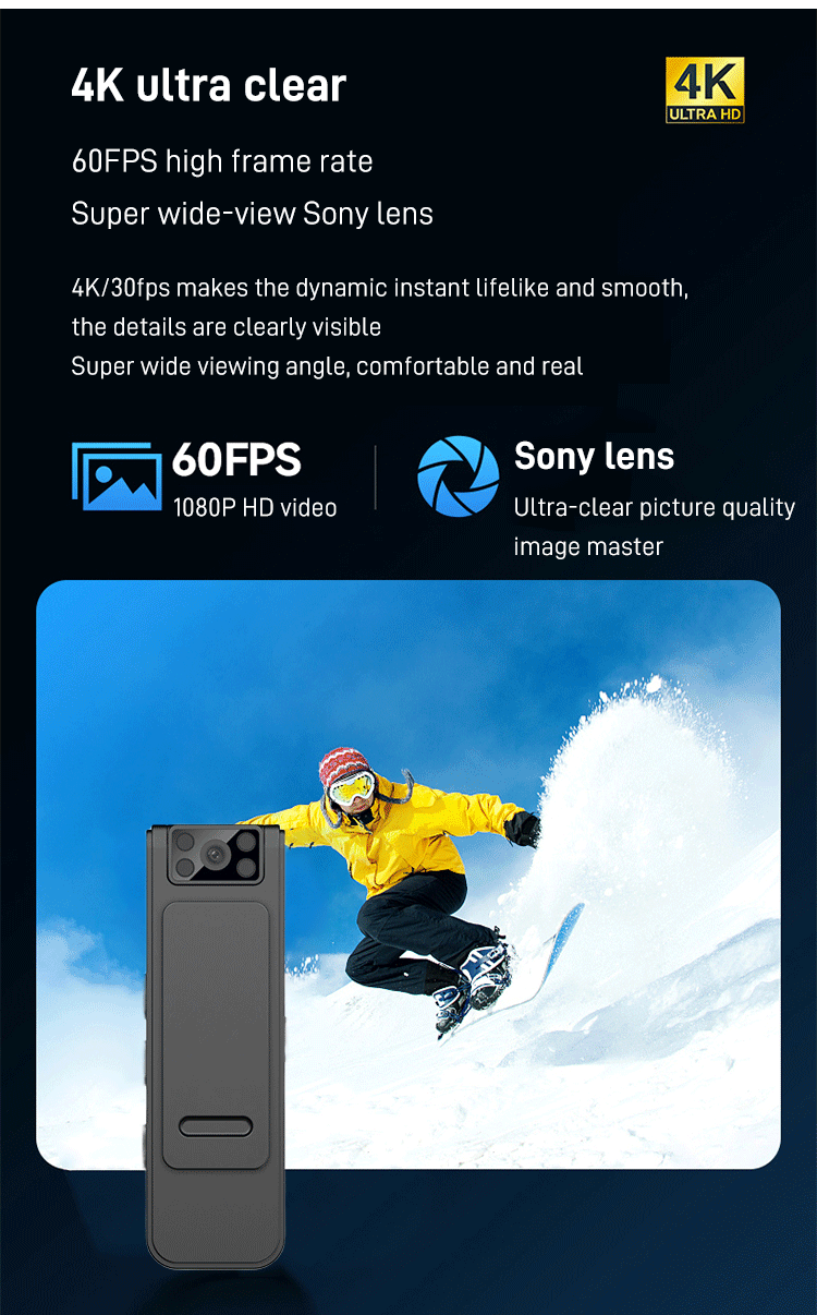 Telecamera Corporea HD 1080P Con Riduzione Del Rumore – Visione Notturna, Obiettivo Regolabile, Batteria 400mAh Per Fino A 4-5 Ore Di Registrazione – Clip Di Sicurezza