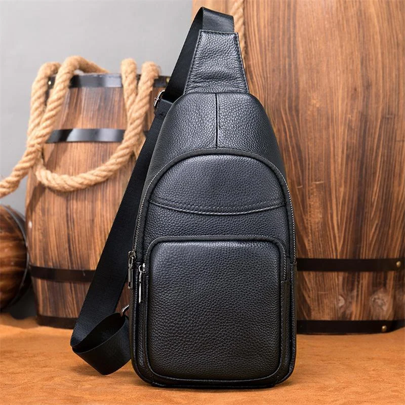 Genuine Leather Men's Casual Shoulder Bag Large Capacity Chest Bag