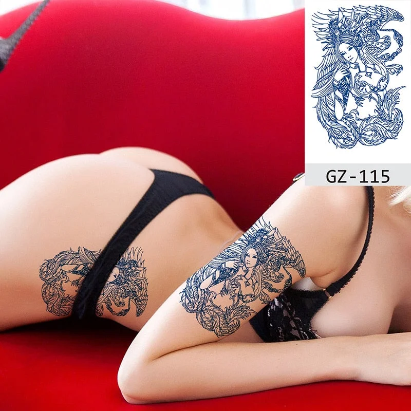 Temporary Waterproof Tattoos Stickers Sexy Mythical Dragon Girl Fox Mask Juice Ink Lasting Arm Back Body Buttocks Fake Tatoo DIY