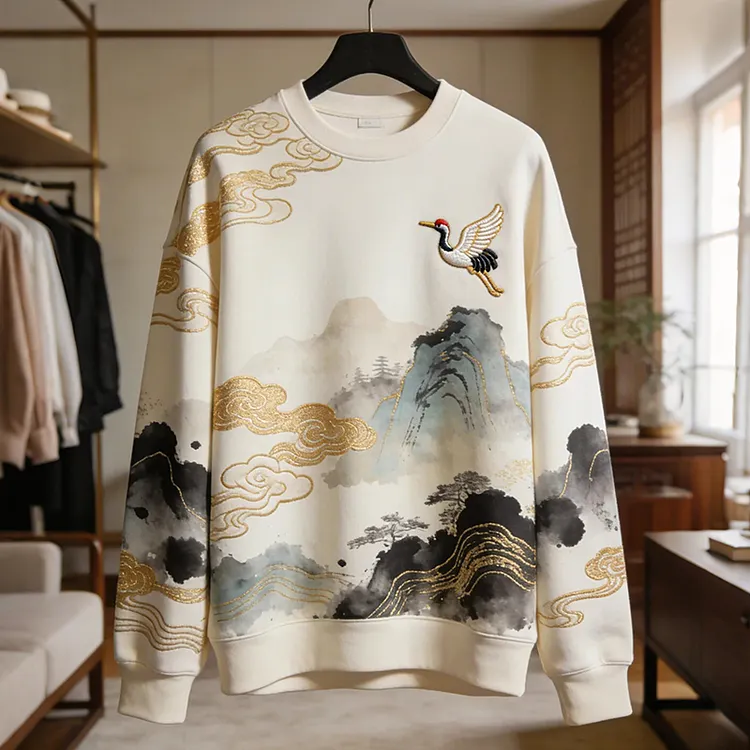 Men's Japanese Landscape Painting Art Print Casual Sweatshirt