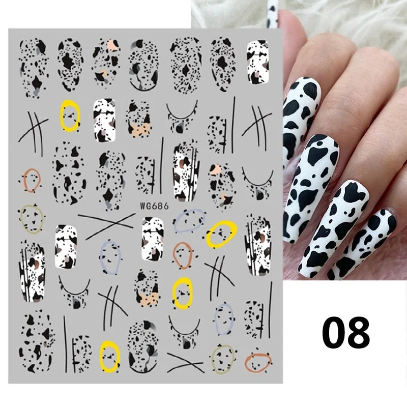 Black 3D Leopard Nail Stickers White Milk Cow Nail Design Snake Prints Sliders Animal Skins Foils Zebra Pattern Manicures Decor-Nail Inspo