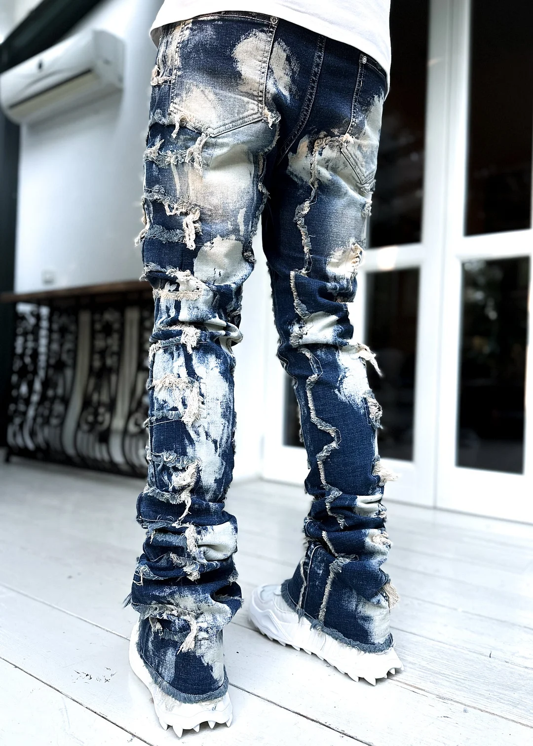 Navy Blue Bleached Denim