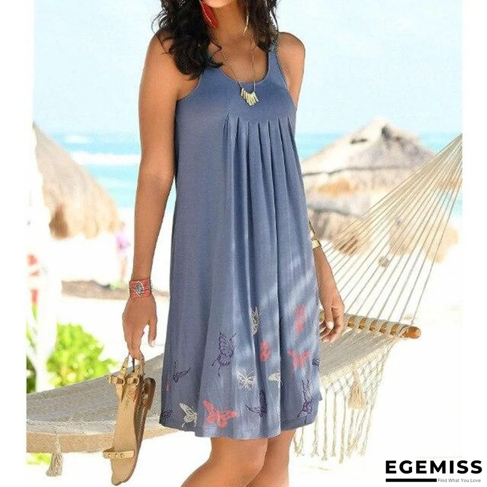 New Summer Women Dress Print Butterfly Sleeveless Dress Casual Loose Beach Dresses | EGEMISS