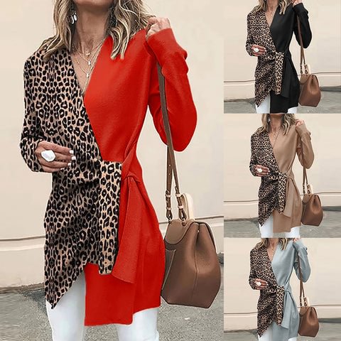 Fashionable leopard print stitching shirt