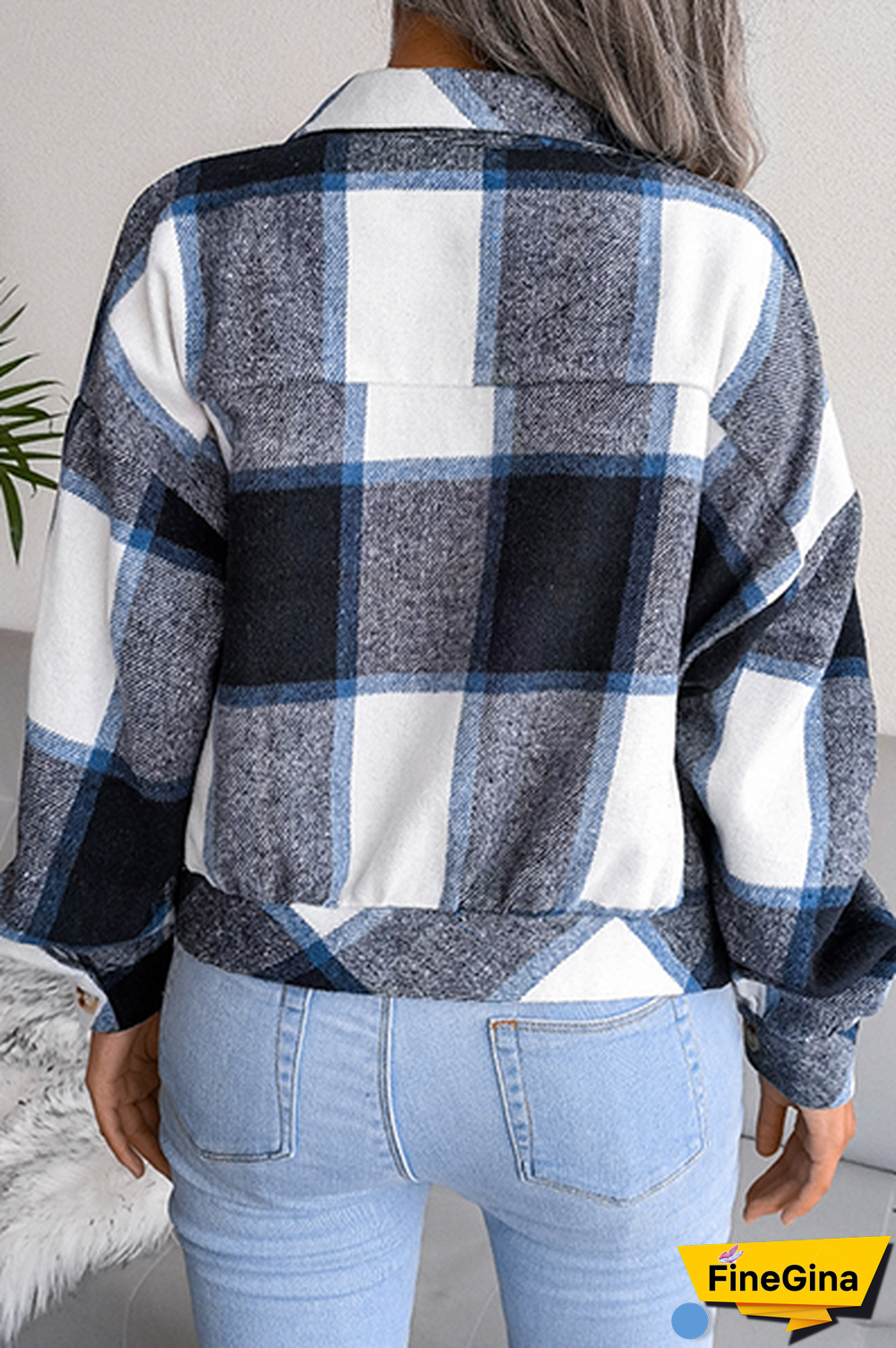 Casual Plaid Patchwork Buckle Turndown Collar Outerwear(3 Colors)
