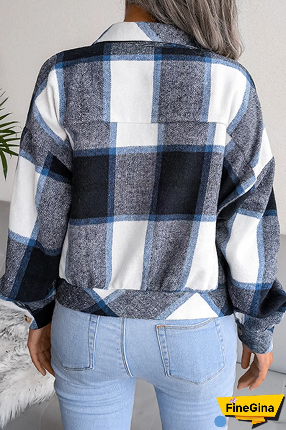 Casual Plaid Patchwork Buckle Turndown Collar Outerwear(3 Colors)