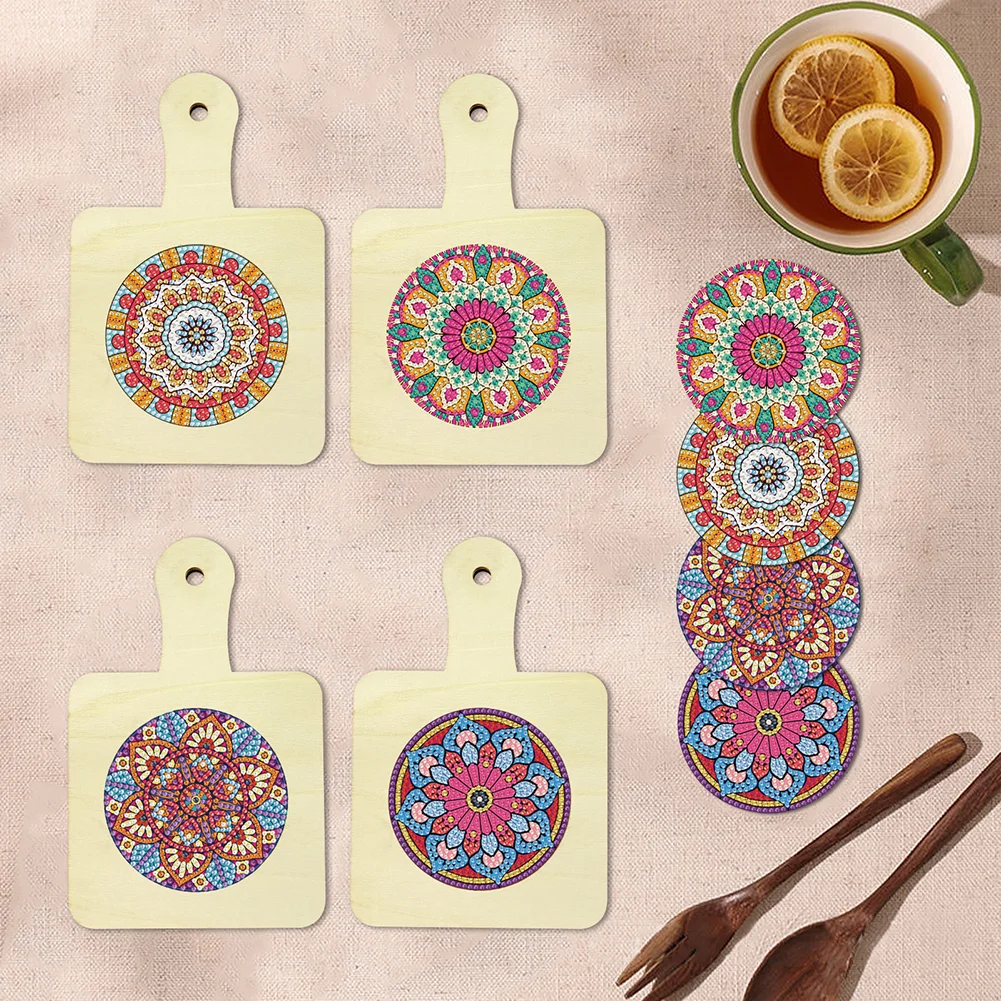 4Pcs Mandala DIY Diamond Painting Placemats Rhinestone Table Mats for Adults