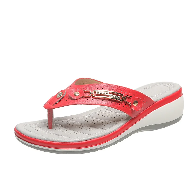Breakj Breakj New Sandals Women Metal Buckle Beach Net Red Flipper Women Summer Slope And Large Size Women Slippers