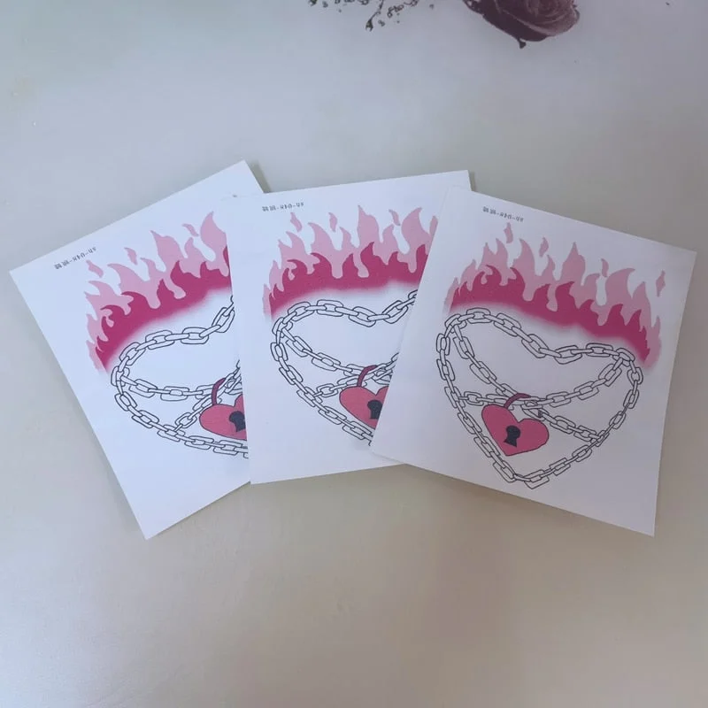 Love Flame Fake Tattoo Heart Stickers Waterproof Lasting Sexy Female Watercolor Tattoo Body Art Arm Temporary Tattoos Stickers