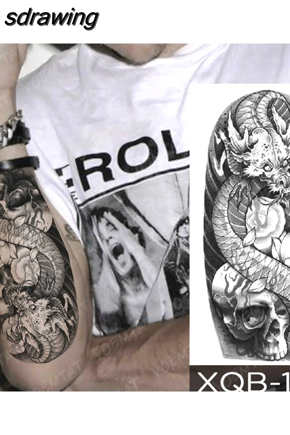 sdrawing Temporary Tattoo Sticker Geometric Tiger Wolf Death Flash Tattoos Leopard Totem Body Art Arm Fake Tatoo Women Men