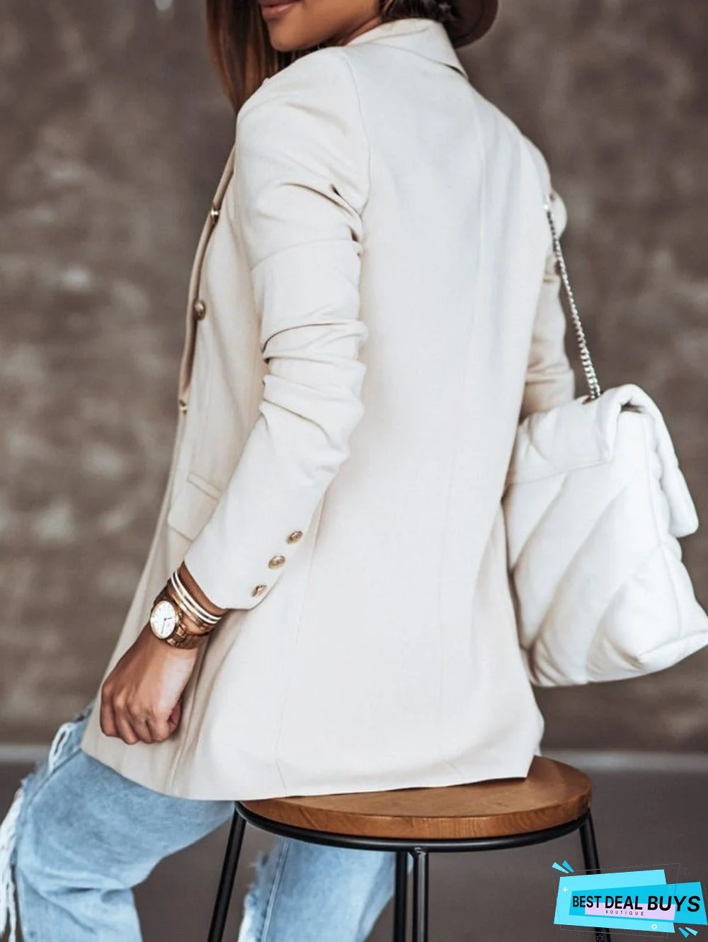 Women's New Solid Color Long-Sleeved Double-Breasted Suit Jacket
