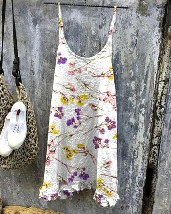 Ladies Camisole Cotton Linen Print Vest
